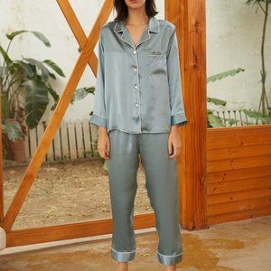 22MM Organic Silk Pajamas Button Down Pant Set